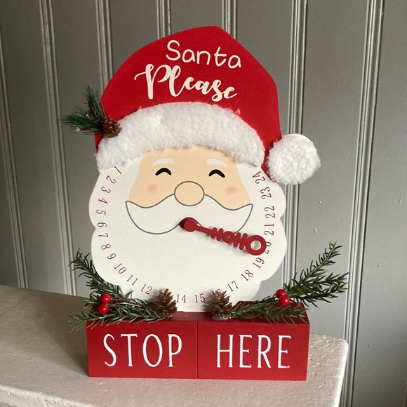 NWT- Wooden Santa Please Stop Here 🎅🏻 Days To Christmas Countdown Decoration - Picture 1 of 16